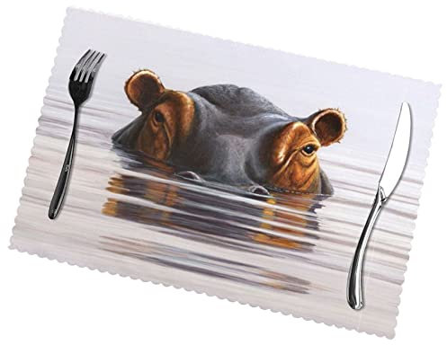 Nilpferd-Tischsets, 6er-Set, waschbar, abwischbar, für den Innen- und Außenbereich, für Esszimmer, Terrasse, Tisch, Küche, Dekoration