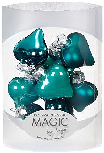MAGIC 8 STK. Herzen 4cm Glas Weihnachtsschmuck Weihnachtskugeln Weihnachtsdeko Christbaumkugeln Christbaumschmuck (Dark Emerald // Petrol)