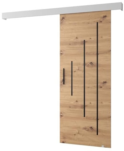 ABIKSMEBLE Salwador Y Set per Porte Scorrevoli con Copertura del Binario - Strisce Decorative - Porte Scorrevoli per Pareti Interne - Costruzione Solida - 90 x 204 cm - Artigiano