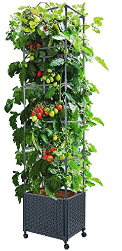 LINEX Hochbeet Pflanzkasten mit Rankgitter, 171,7 cm, Tomaten-Pflanzgefäße für Kletterpflanzen, Gemüse, Ranken, Blumen, Outdoor, Terrasse, Tomatenkäfig mit Selbstbewässerung und Rädern