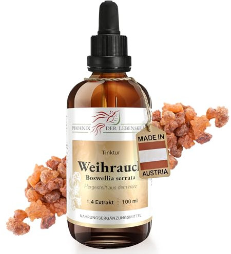 Weihrauch Tinktur - 100 ml, Boswellia serrata Tropfen, 1:4 Extrakt, Top Premium Qualität, Hergestellt in Österreich, Vegan