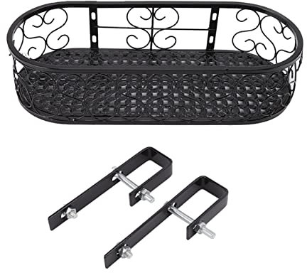 Tissting 19.7x9.8x4.7in Iron Hanging Flower Rack Balcony Hanging Flower Pot Organizer Plant Frame for Decoration Garden Balcony Fence Patio(For 10.5cm/4.1in railing)