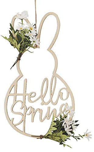Ostern Holz Kaninchen Kranz Osterkranz Haustür Deko Türkranz Deko,Haustür Willkommens Kranz Deko zum Aufhängen,Türkranz Modern Frühlingskranz,Ostern Veranda Dekoration Anhänger (Beige, 20x35cm)