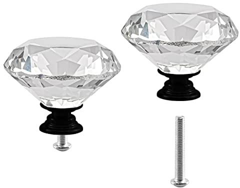 Cabinet Knobs Crystal 4PCS 50mm Clear Glass Diamond Shape Drawer Knobs Diamond Cabinet Dresser Pulls Door Knobs Cupboard Wardrobe Handles for Kitchen Office Cupboard Dresser Drawers (4 PCS, Black)