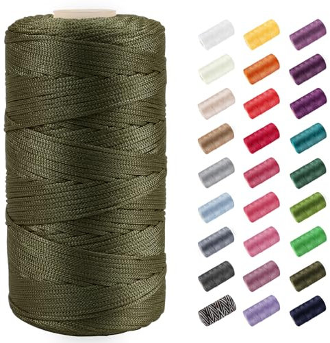 CAMAL Polypropylene Garn 1,5mm x 200m Häkelgarn für Taschen Makramee Garn für Handtasche Häkeln Polypropylene Yarn für Handwerk Wohndekorationen, Platzteller, Umhängetasche (Armeegrün)