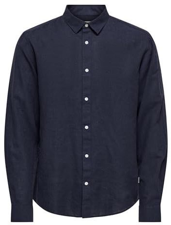 Only & Sons Herren Onscaiden Ls Solid Linen Shirt Noos, Night Sky, L