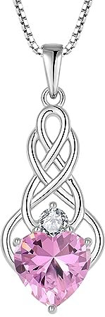 FJ Unendlichkeit Keltischer Knoten Kette Damen 925 Sterling Silber Rosa Turmalin Halskette Oktober Geburtsstein Anhänger Geschenke für Frauen Mutter Freundin Mama