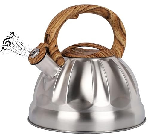 Belle Vous Silberner Pfeifkessel - 3L Teekanne für den Herd/Induktionsherd - Edelstahl Wasserkessel Induktion - Teekessel Induktion - Wasserkocher Induktion - Für Tee/Kaffee