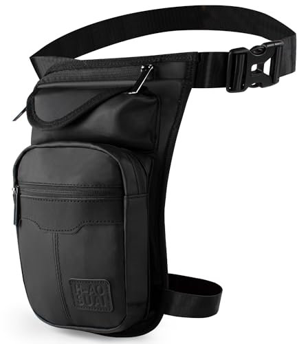 Virklyee Sac pour Les Jambes Moto Sacoche de Cuisse Pêche Sac de Jambe Tactique, pour Hommes et Femmes, Conçu pour la randonnée, l'alpinisme, la Moto, la pêche,Longueur réglable,Nylon(#326-Noir)