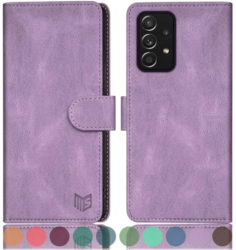 SUANPOT [RFID Schutz für Samsung Galaxy A52/A52S Hülle PU Leder Handyhülle Lederhülle Klapphülle Kartenfach Flip Cover für Samsung A52/A52S 5G Handy hülle Leather Wallet Phone Case Flieder Lila