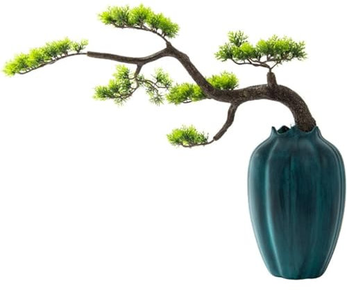 New Chinese Style Artificial Bonsai Tree Evergreen Simulation Plant with FRP Vase Creative Feng Shui Ornament Artificial Tree
