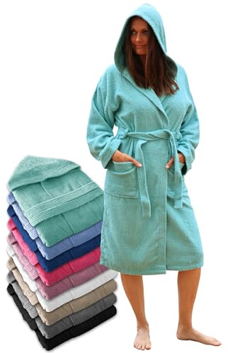 LEBENGOOD Albornoz Mujer con Capucha 100% Algodón, Toalla Rizo Americano 450 gsm, Albornoces Juveniles, Ducha, Piscina, Bata Baño, Unisex,Hombre, Tallas S M L XL XXL 3XL (Alb.Cap. Agua M)