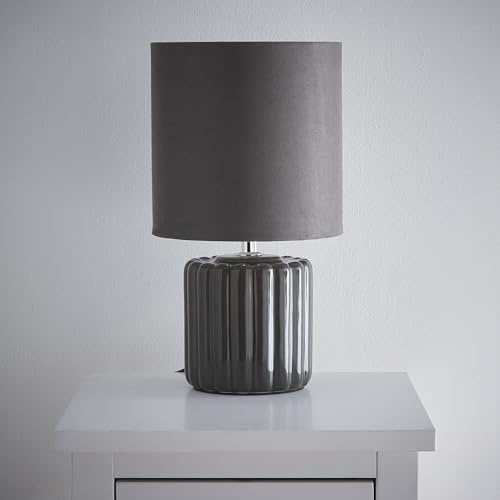Zoe Grey Ceramic Table Lamp with Matching Velvet Shade