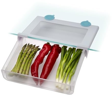 Joseph Joseph FridgeStore Under-Shelf Storage Drawer, Fits Flat and Rim Edged Shelves, Clear/Blue