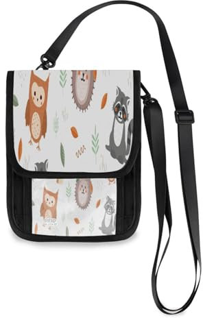Kcldeci Reisebrieftaschen, Geldbörsen, Handytaschen, Crossbody-Taschen, Waschbär, Igel, Eule, Reise-Halstasche, Reisepasshülle für Damen und Herren, mehrfarbig, Einheitsgröße, Casual