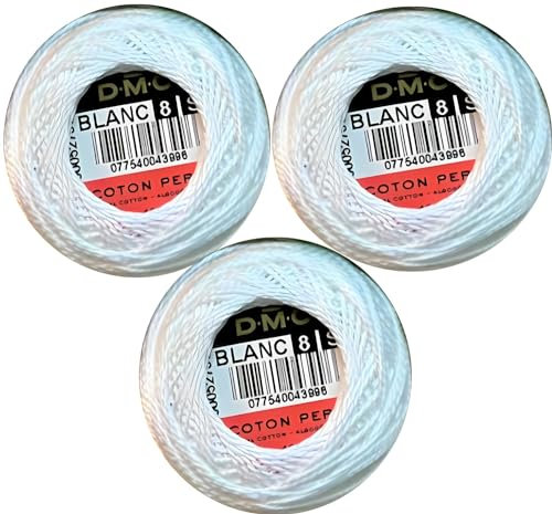 3 Packungen DMC Perlgarn-Knäuel, 100 % Baumwolle, Größe 8, DMC 116 8-Blanc, 90 Meter, Inceler-Bündel (Weiß, 3 Packungen)