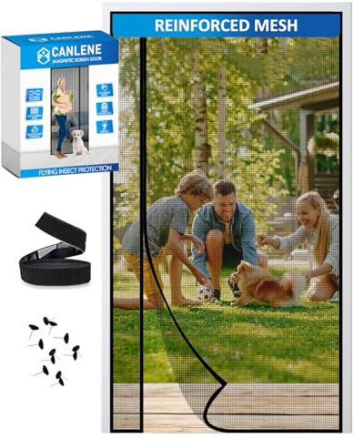 CANLENE Magnetic Screen Door Left Right Side Opening Polyethylene Terephthalate Mesh Greater Than Fiberglass and Polyester Easy Install Fit Door Size