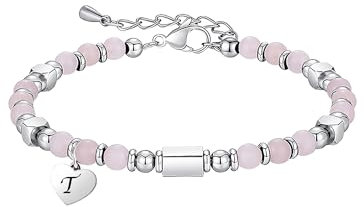 HAYOUWAY Charm Armband mit Buchstaben Geschenke für Frauen Teenager Mädchen Freundin, Naturstein Perlenarmband Damen mit Herz Anhänger Anfangsbuchstaben Armbänder (T)