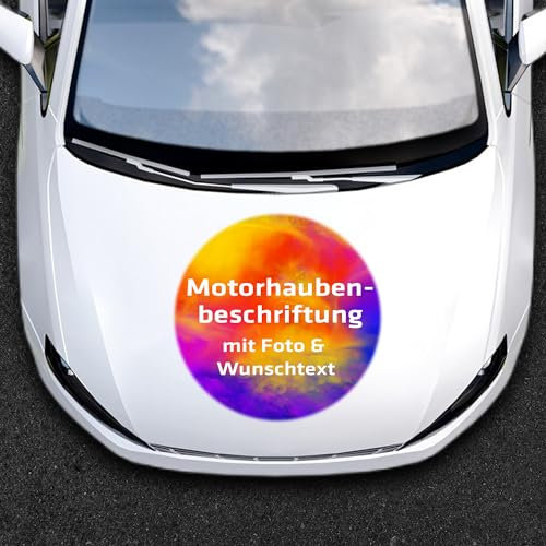 INDIGOS UG - Aufkleber selbst gestalten - Autoaufkleber mit Wunschtext oder Wunschmotiv bis 120cm rund - Foto - Domain Beschriftung Schriftzug - Schriftzug Aufkleber Wunschtext - Motorhaube