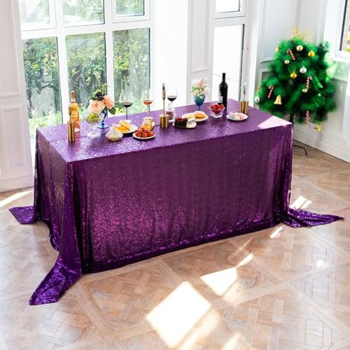 Homxi Tischdecke Ostern Rechteckig 230 W x 500 L cm,Tischdecke Wohnzimmertisch Lila Einfarbig mit Pailletten Polyester Tischdekoration