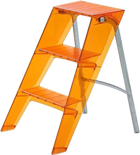 Escabeau Pliant Plate-Forme Multi-Usage Portable Transparente Escabeau à Pédale en Trois Marches pour L'affichage De Pots De Plantes De Bureau,Orange