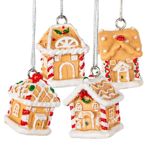 Logbuch-Verlag 4 kleine Anhänger für den Weihnachtsbaum Baumschmuck Lebkuchenhaus zum Aufhängen Weihnachten Deko Miniatur 3 cm