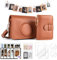 HIYQIN Funda de Cuero y Accesorios Mini EVO, Paquete para Fujifilm Instax Mini EVO, Protector de Pantalla, Álbum de Fotos, Marcos Magnéticos, Marcos Colgantes y Pegatinas - Marrón