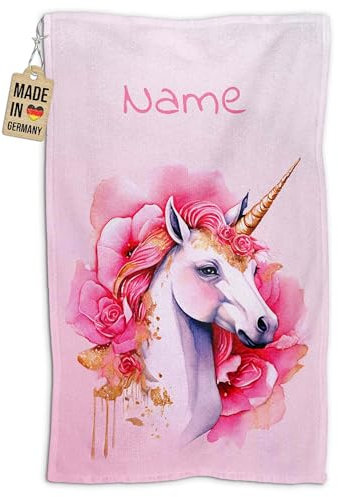 PR Print Royal Kinder-Handtuch mit Name personalisiert - Einhorn - Geschenk für Mädchen, Einhorn Geschenke, Kindertag, Handtuch Personalisieren | Fotohandtuch 50 x 30 cm
