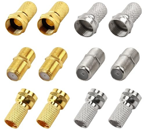 witeup 12PCS Coaxial Cable Connectors, F Type Tv Connections Sky Cable Extension Kit 8 PCS Satellite Cable Connectors 4PCS Female Extended Connectors Coax Cable Connectors