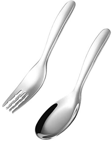 IWOWHERO Kindergabel Edelstahl Löffel Edelstahl Kinderbesteck Set 2 Teiliges Set Mit Öffel Und Für Kleinkinder Hochwertige 316 Edelstahl Utensilien Für Die Lunchbox Ideal Für Das Selbstständige Essen