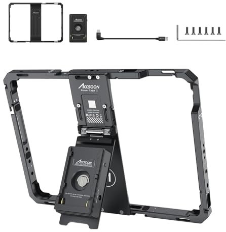 Accsoon iPad PowerCage II con Adaptador de batería ACC04 NP-F, iPad Cage para iPad - Gen 5, 6, 7, 8, 9, 10 iPad Air - Gen 3, 4, 5 iPad Pro - 9,7 Pulgadas, 10,5 Pulgadas, 11 Pulgadas (Gen 1, 2, 3, 4)