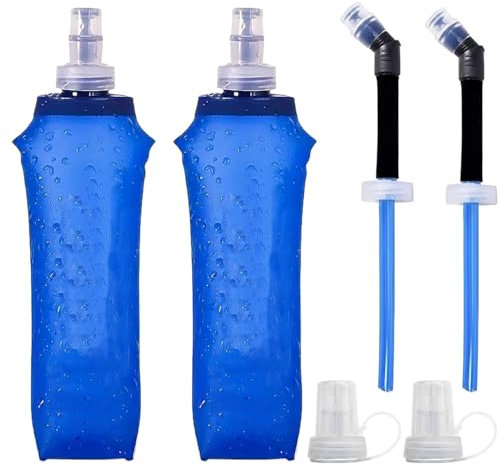 Soft Flask 500ml with Straw & Cap, 2 pcs Sports Water Bottle 500ml, BPA Free Running Water Bottle with Straw, Collapsible Water Flask - for Running, Hiking, Sports, & Outdoor Activities