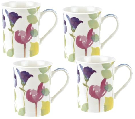 Portmeirion Water Garden Set of 4 Mugs, Pink, Blue, Purple