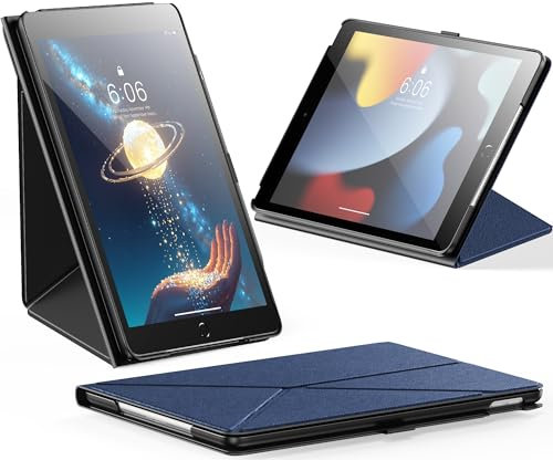 INFILAND Book Cover Étui pour iPad 9ème/8ème/7ème génération 10,2 (2021/2020/2019) avec porte-stylo, support pliable avec paysage et portrait, étui de protection pour iPad 9/8/7 (bleu foncé)