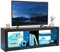COSTWAY Mueble de TV con Luz LED hasta 65 Pulgadas, Soporte para TV con 2 Estantes de Vidrio Templado Ajustables y Compartimento Abierto, Consola TV con Almacenaje, Mesa de Consola para Sala de Estar