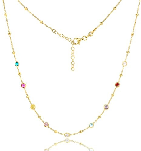 MIORE Schmuck Handgefertigt in Italien, HalsKette Damen Silber 925, Vergoldet 18K Golde Kette, Collier mit Anhänger Bunte Zirkonia Steine, Kette Damen, Gliederkette Silber, Silberkette Damen