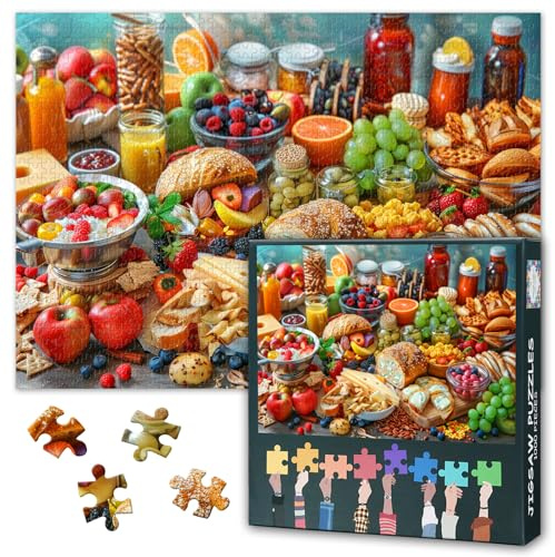 ‌1000 Teile Puzzle für Erwachsene mit Lebensmittel-Motiv - Kunstdruck in Frischen Farben Familie, Freunde, Frauen & Männer - 50,5x70,5 cm
