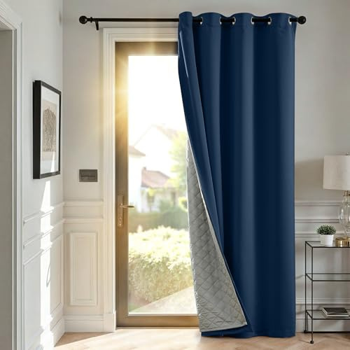 TOPICK Thermovorhang Kälteschutz doppelten Gardinen Ösen H240xB140 1 Stück | Gardinen Wohnzimmer Blau Türvorhang Verdunklungsvorhänge Schlafzimmer Vorhänge mit abnehmbare Schicht Curtain living room