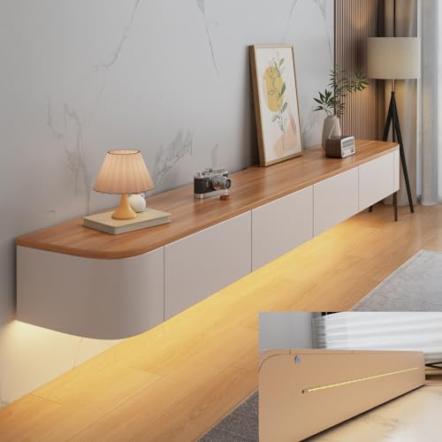 YINXSLO Moderner schwebender TV-Schrank Tv Cabinet for Living Room mit Schublade zur Aufbewahrung Holz Tv Lowboard Hängend Geeignet für Wohnzimmer oder Schlafzimmer（Holz+Weiß(mit LED)，160cm）