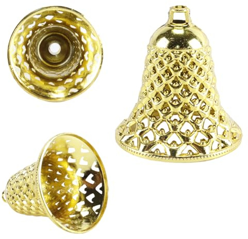 Durlo 12PCS Christmas Plastic Jingle Bells Ornaments, Hanging Decorations for Xmas Tree, Gold Bells Pendant with Rope for Holiday Home Photo Props