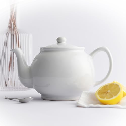 White Stoneware Teapot 1 Litre 6 Cup Fine Stoneware Tea Coffee Serving Pourer Pot