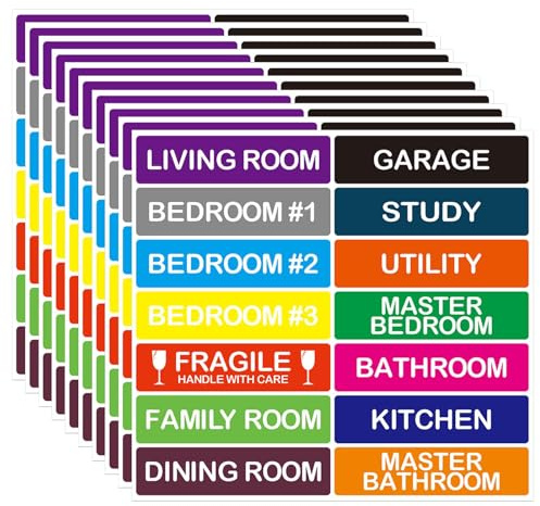 HONRIGO 140 Pcs Large Moving Labels for Boxes, Color-Coded Packing Stickers, Home Organization Tags, 14 Categories (25x101mm)