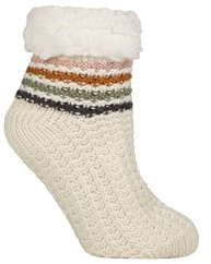SockShop Womens Wild Feet Fleece Lined Slippers – 1 Pair Soft Plush Indoor House Shoes with Grips, Warm Cosy Comfort Footwear for Winter, Non Slip Sole, UK Size 4-8 Cream