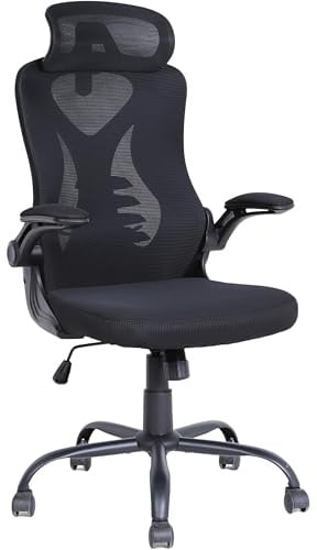 OWAY HOMELIVING Ergonomic Office Chair with Adjustable Lumbar Support & High-Back Mesh Desk Chair 150kg Capacity & 125° Recline & Flip-Up Armrests Home Office Chair (darkblack)