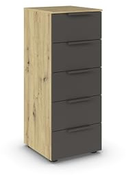 Rauch Möbel Flipp, Kommode, Farbe Graphit/Eiche Artisan, Breite 40 cm | Sideboard, 5 Schubladen, Soft-Close-Funktion, für Schlafzimmer, Gästezimmer, Wohnzimmer, Garderobe, Flur