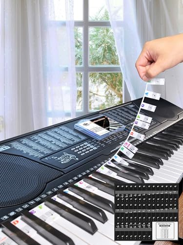 YPTSYSYS Piano Key Labels, Piano Note Stickers, Removable for 61-Key Standard-Size Keyboard, Reusable Silicone Strips, Multi-Color Large Bold Letter for Beginners(61E-H Colorful Staff Boards)