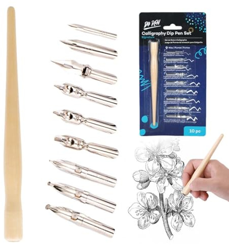 CEJAS Federhalter und Halter Set mit 1 Federhalter 9 Federn Comic Stiftspitzen Set Kalligraphie Tauchstift Zeichenfeder Schönschreibfüller Schreibfeder Stifthalter Kalligrafie Set für Künstler
