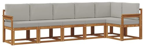 vidaXL Outdoor-Sofagarnitur mit Kissen 6 pcs Natürlich und Hellgrau, Modernes Garten-Sofa, Langlebiges Outdoor-Sofa-Set, Lounge-Möbel für die Terrasse, Bequeme Sitzgelegenheiten