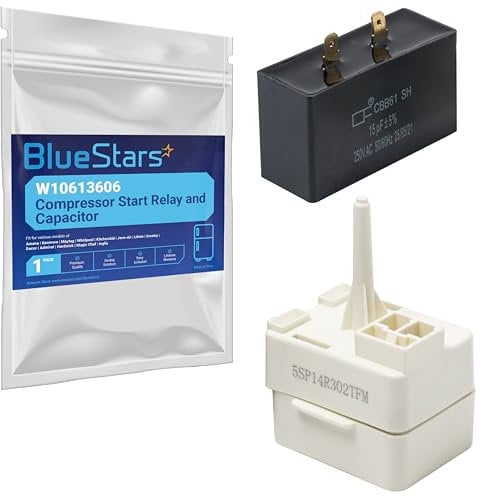 BlueStars NEW UPGRADED W10613606 Refrigerator Compressor Start Relay and Capacitor - Exact Fit for Whirlpool KitchenAid Kenmore Refrigerators - Replaces W10416065 PS8746522 67003186