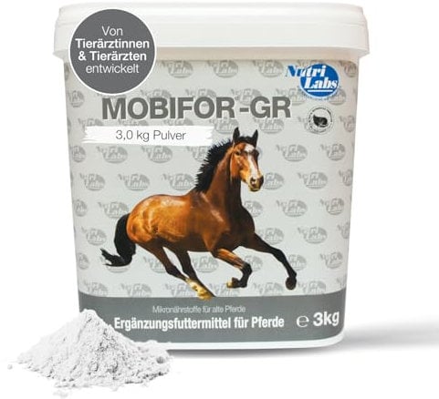 NutriLabs Mobifor®-GR Pulver für Senior-Pferde 3 kg - Nahrungsergänzung mit Ginkgo, Hefe, Bockshornklee usw. - MSM für Pferde - Ergänzungsmittel mit Glucosamin Pulver - Weißdorn Pferd